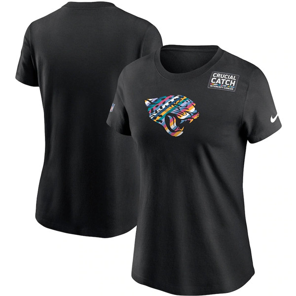 Women's Jacksonville Jaguars Black Sideline Crucial Catch Performance T-Shirt 2020(Run Small)